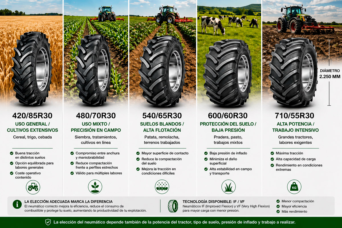 tipo neumático tractor según cultivo